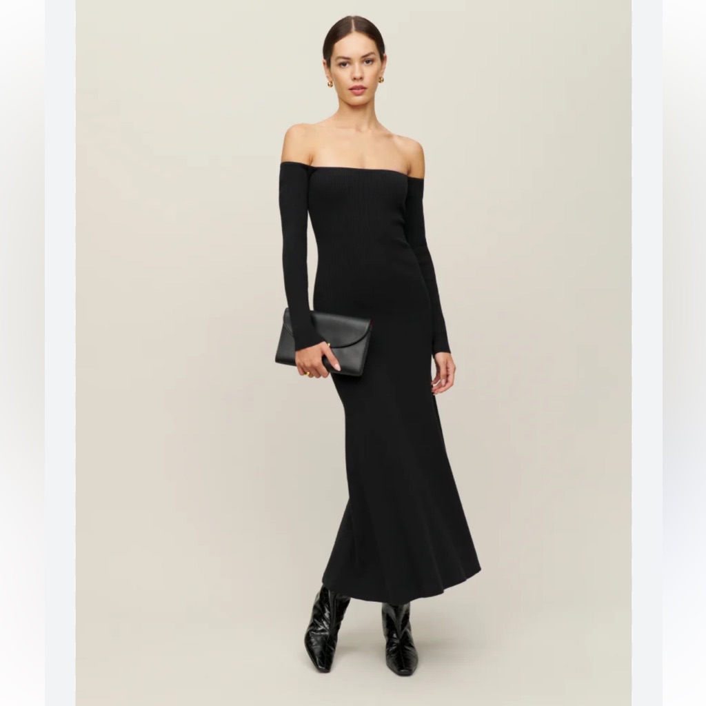 Reformation Symone Cotton Sweater Midi Black Dress